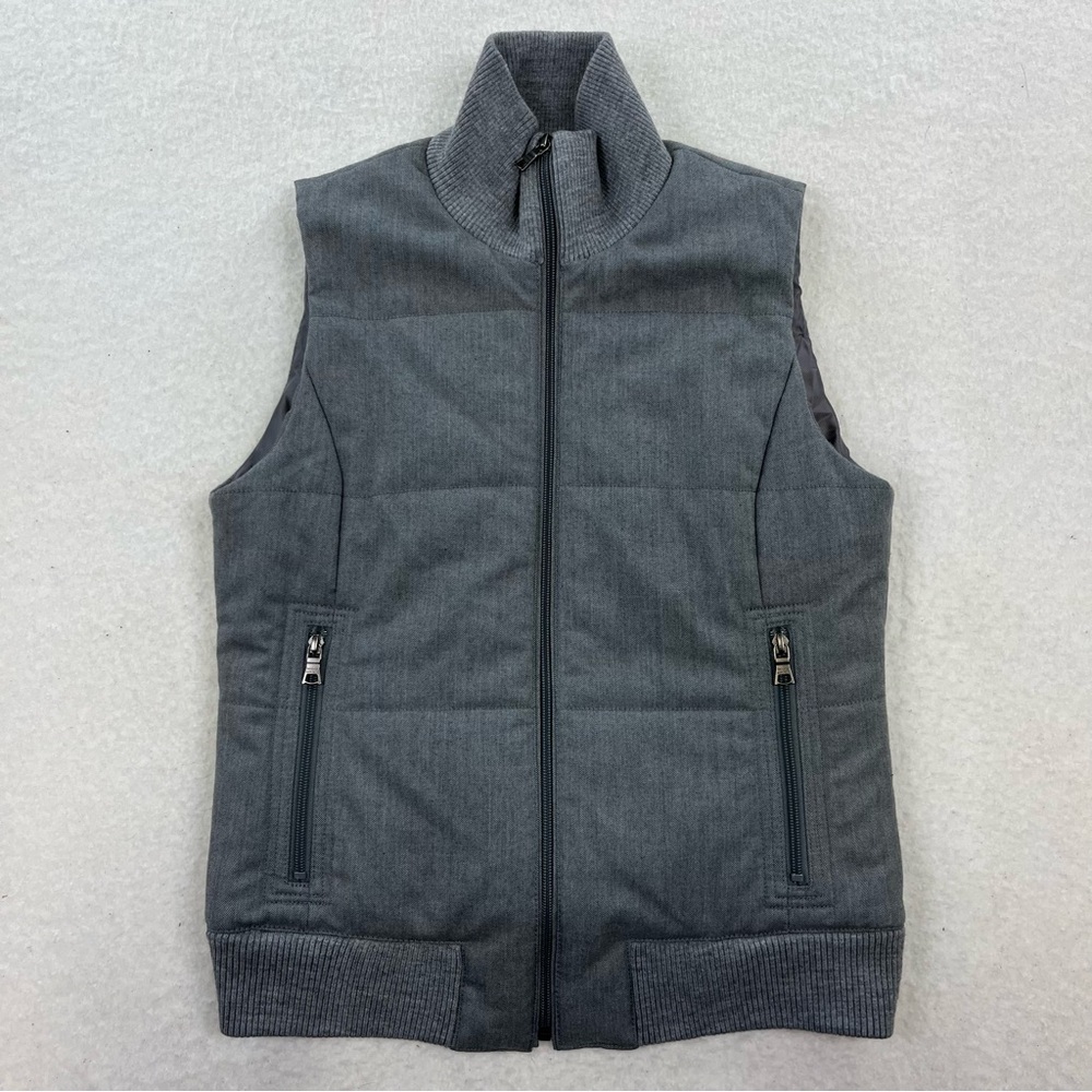 BANANA REPUBLIC Gray Herringbone Quilted Polyfill Zippered Vest Size Small